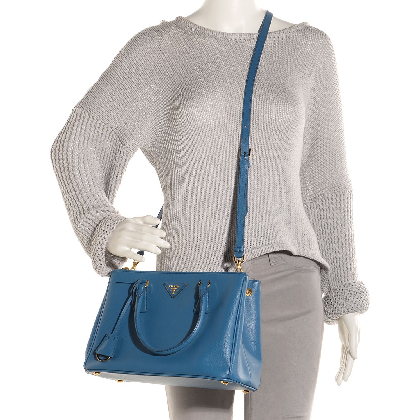 Saffiano Lux Small Double Zip Tote Cobalto