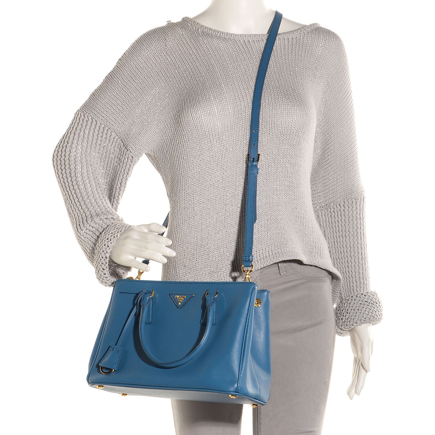 Prada Saffiano Lux Small Double Zip Tote Cobalto 2 of 7