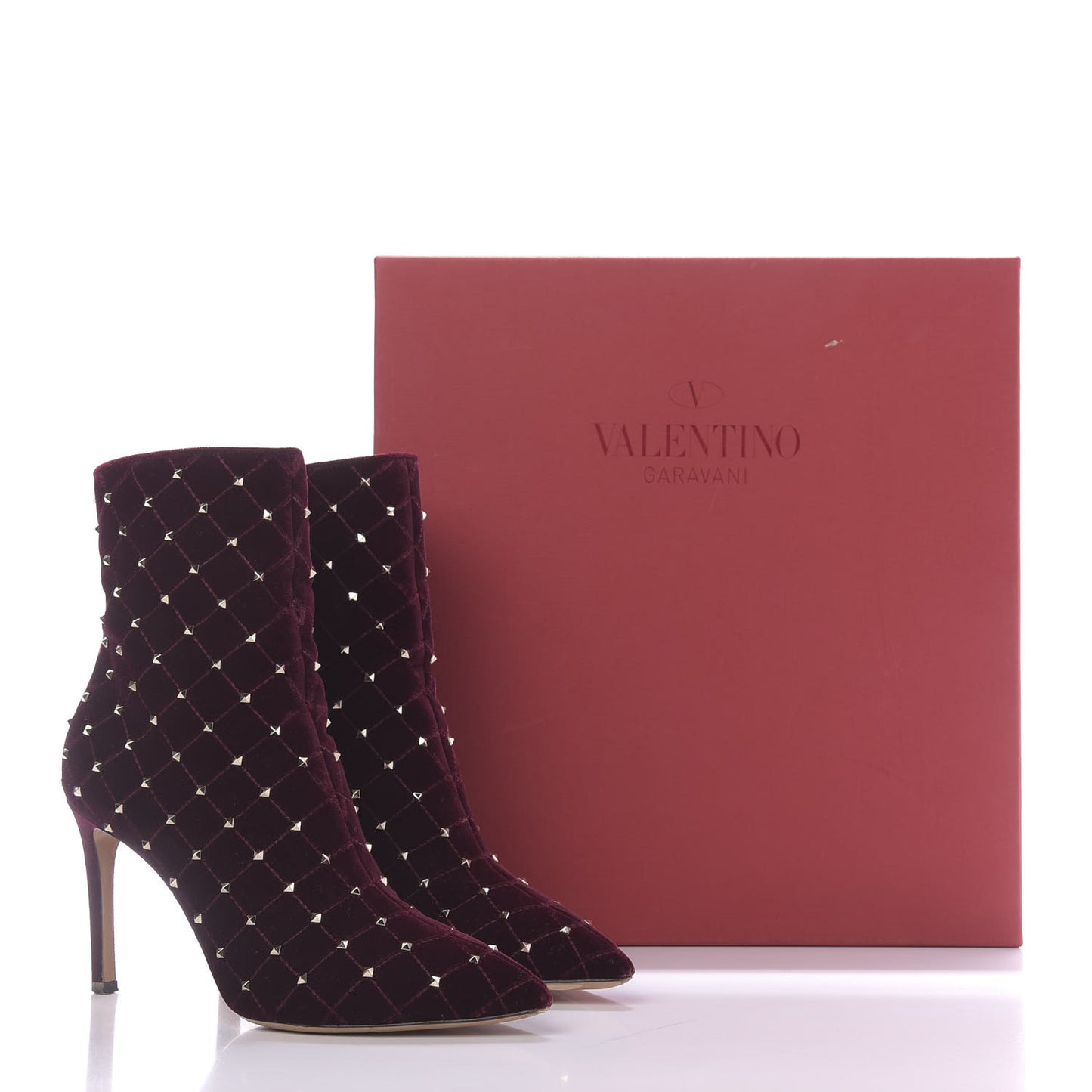 Velvet Rockstud Spike Court Ankle Booties 36 Rubino