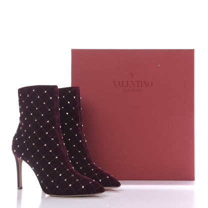 Valentino Garavani Velvet Rockstud Spike Court Ankle Booties 36 Rubino 11 of 11