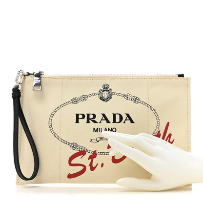 Prada Canvas Saffiano Saint Barth Flat Wristlet Pouch Grezzo 2 of 7