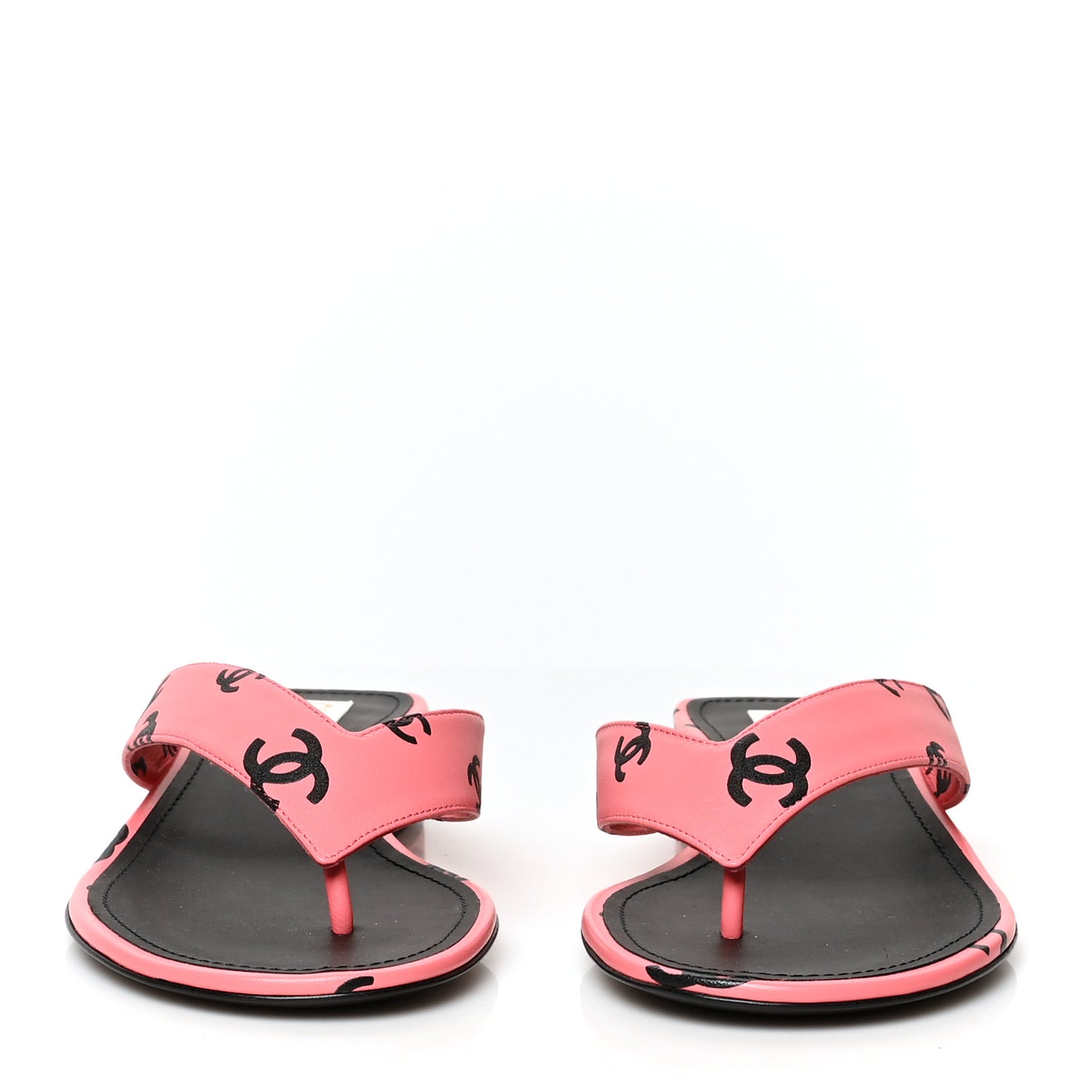 Lambskin Printed CC Thong Sandals 38 Pink Black