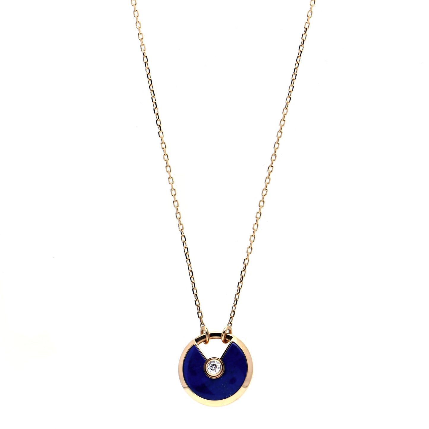 18K Yellow Gold Diamond Lapis Lazuli SM Amulette de Cartier Pendant Necklace