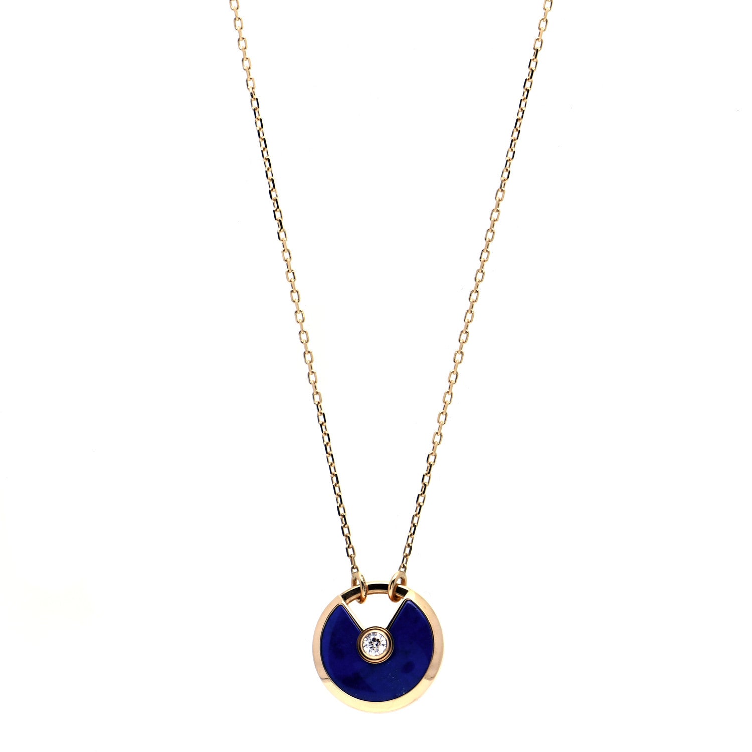 Cartier 18K Yellow Gold Diamond Lapis Lazuli SM Amulette de Cartier Pendant Necklace 1 of 4
