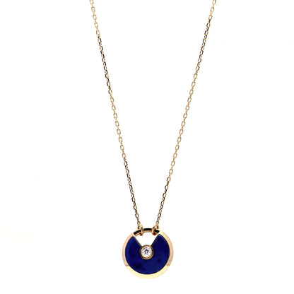 Cartier 18K Yellow Gold Diamond Lapis Lazuli SM Amulette de Cartier Pendant Necklace 1 of 4
