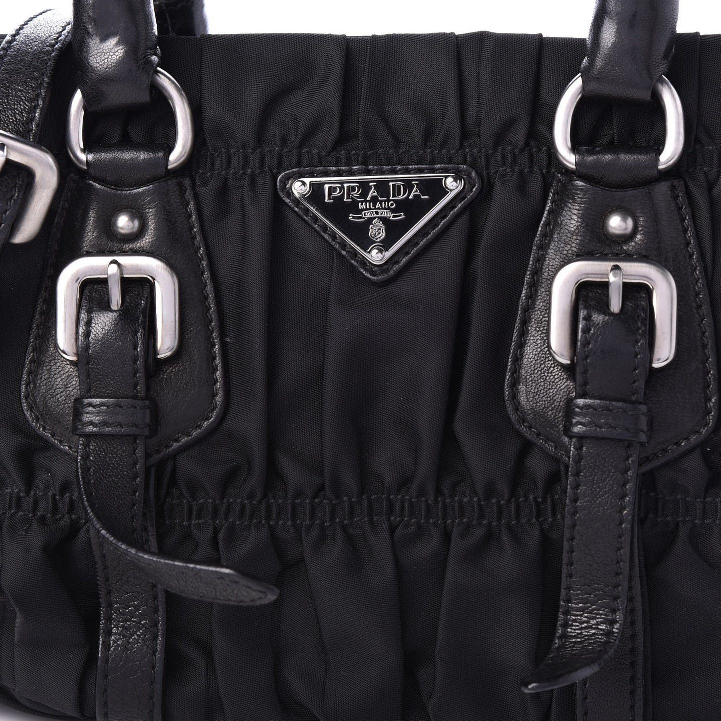 Tessuto Nylon Nappa Braided Gaufre Shopping Satchel Black