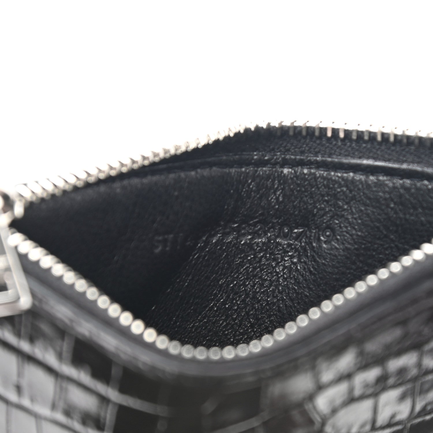 Saint Laurent Calfskin Crocodile Embossed 5 Fragments Zip Pouch Card Holder Black 7 of 7