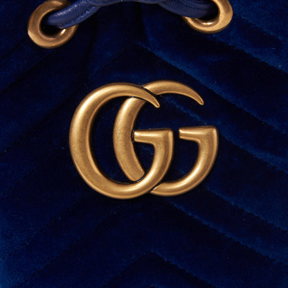 Gucci Velvet Matelasse GG Marmont Bucket Bag Cobalt Blue 6 of 9