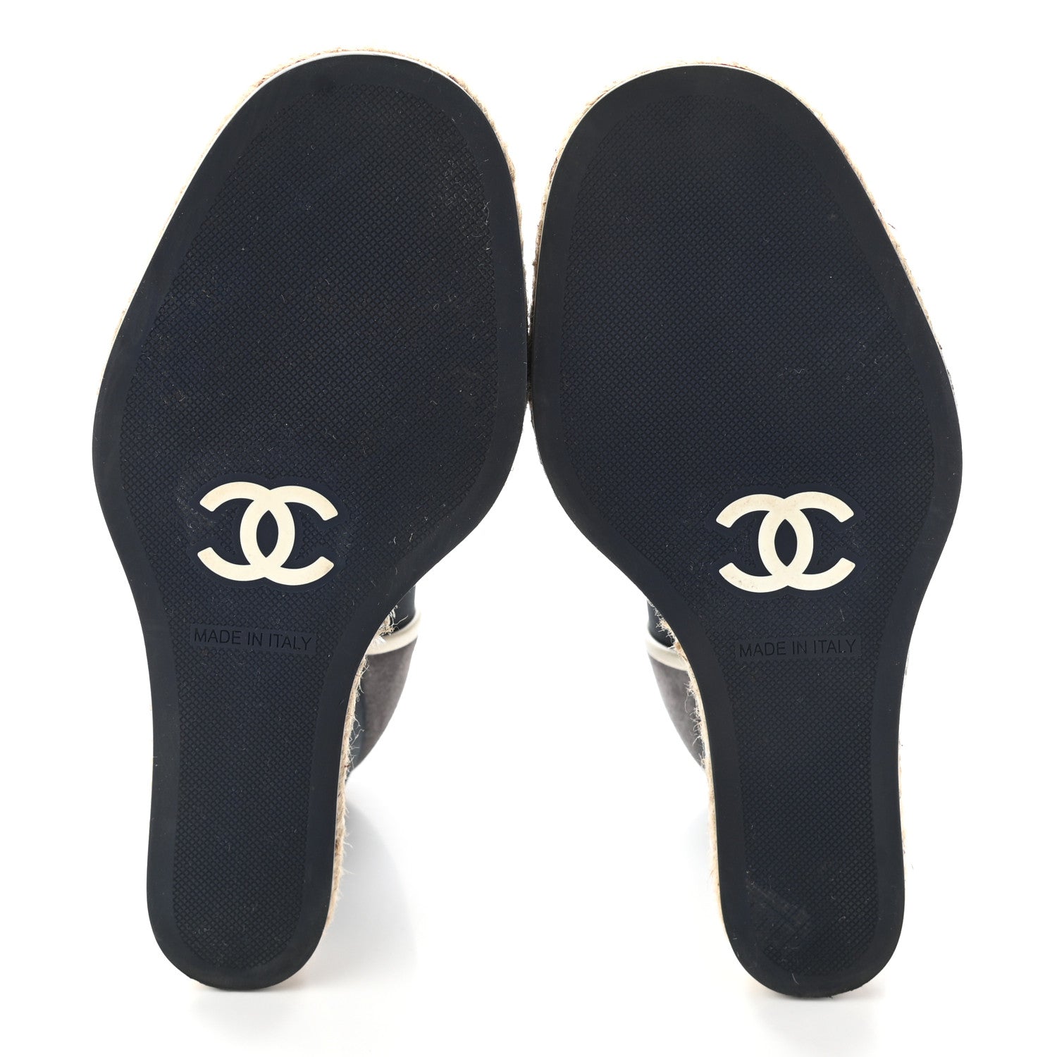 Chanel Silk Crepe Suede Calfskin Lace Up Wedge Espadrilles 35 Navy Grey 5 of 19