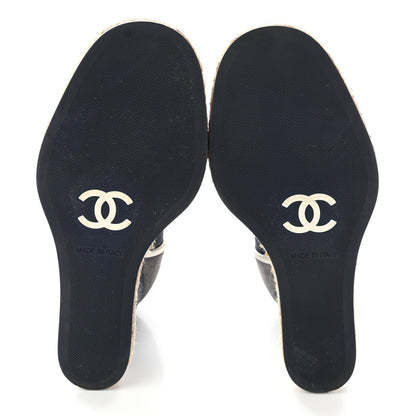 Chanel Silk Crepe Suede Calfskin Lace Up Wedge Espadrilles 35 Navy Grey 5 of 19