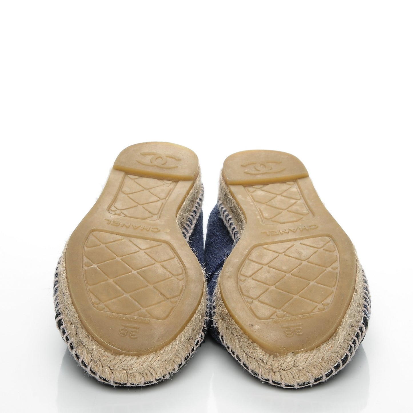 CHANEL Linen CC Espadrilles 38 Navy Black