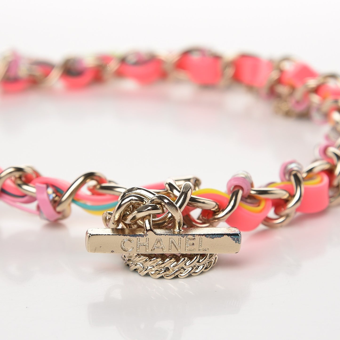 Metal Strass PVC Enamel CC Chain Link Choker Necklace Gold Blue Pink Yellow