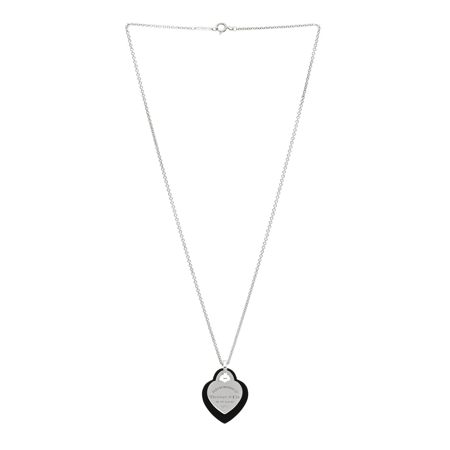 Tiffany Sterling Silver Black Onyx Return to Tiffany Heart Tag Pendant Necklace 3 of 4