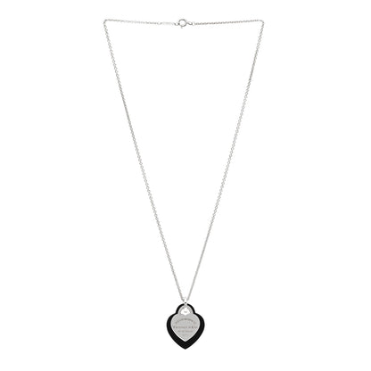 Tiffany Sterling Silver Black Onyx Return to Tiffany Heart Tag Pendant Necklace 3 of 4