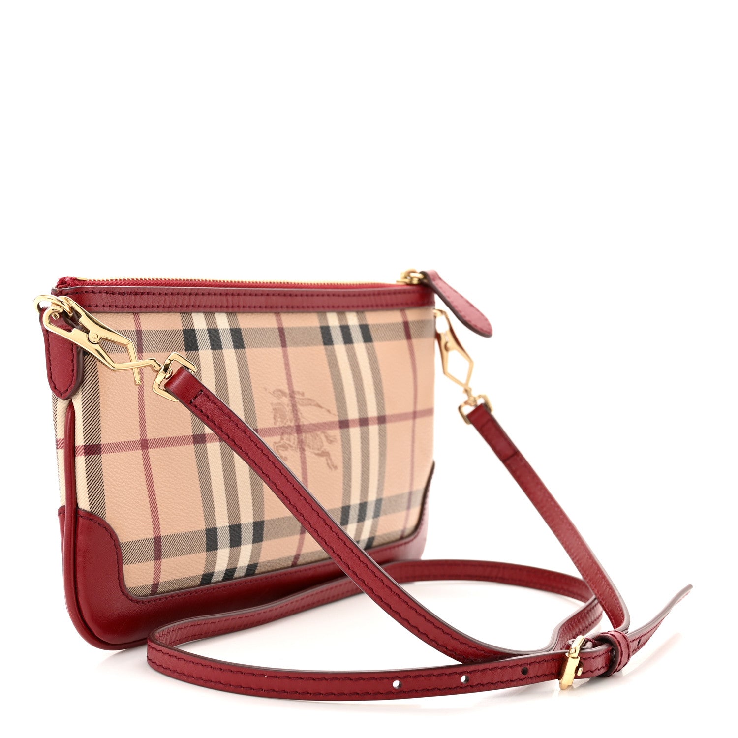 Burberry Haymarket Check Small Peyton Crossbody Clutch Bag Military Red 3 of 12