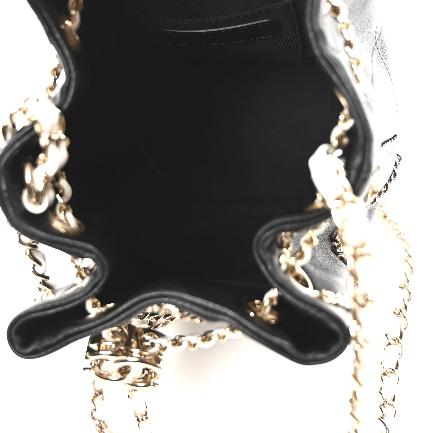 Lambskin Entwined Chain Bucket Bag Black