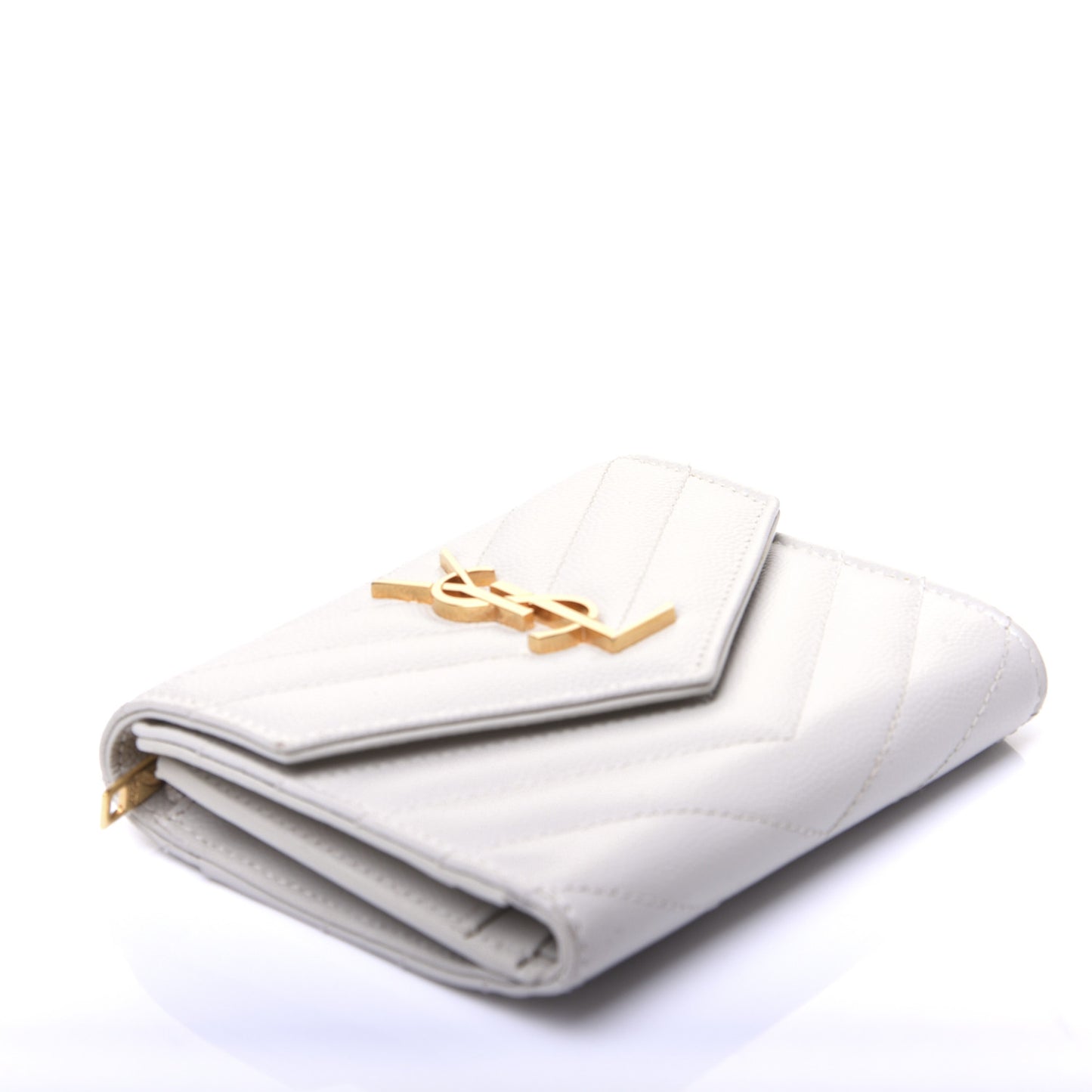 Grain De Poudre Matelasse Chevron Monogram Compact Tri Fold Wallet Crema Soft