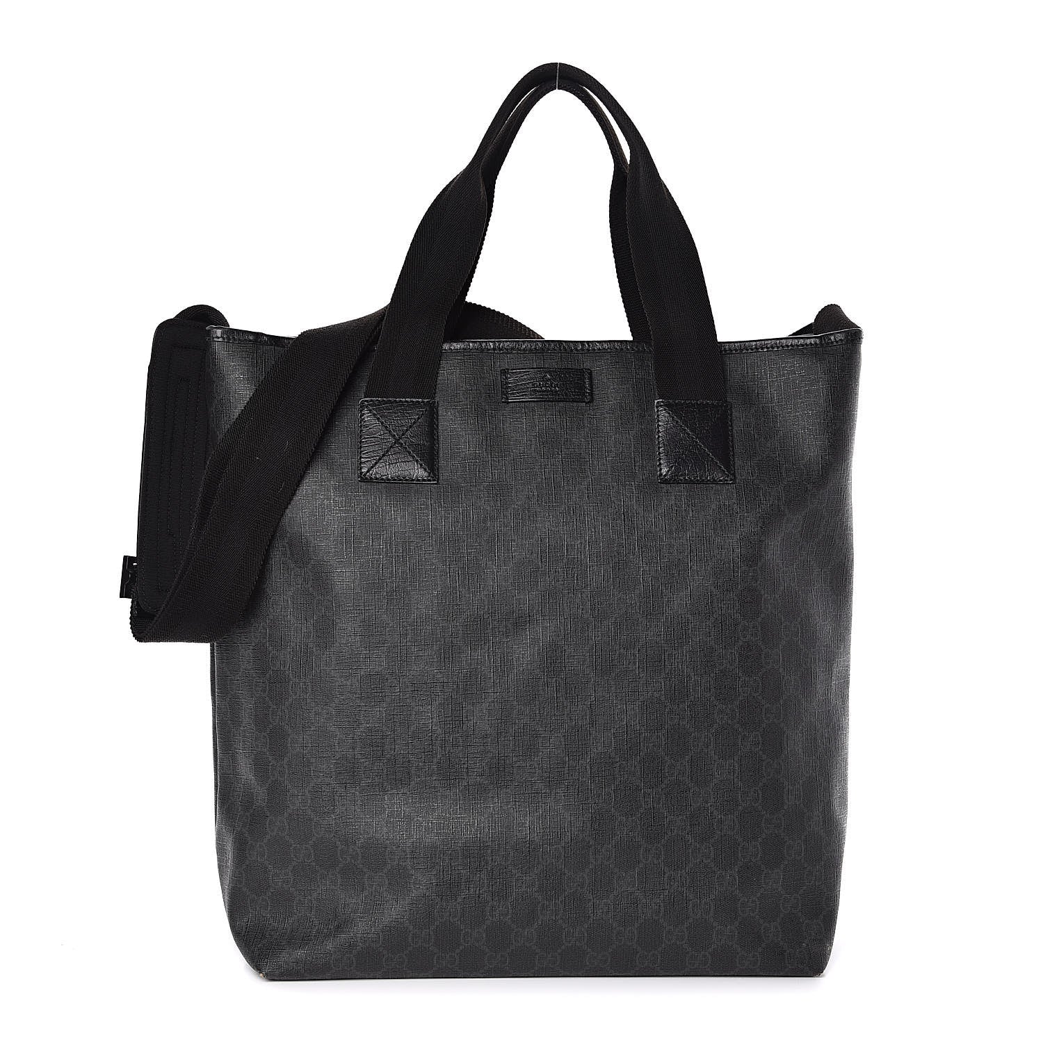 Gucci GG Supreme Monogram Web Handle Vertical Tote Black Grey 1 of 12