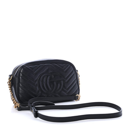 Gucci Calfskin Matelasse Small GG Marmont Chain Shoulder Bag Black 2 of 4