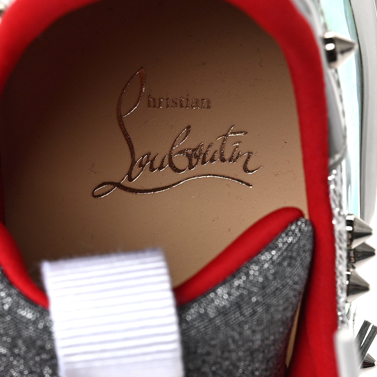 Christian Louboutin Glitter Donna Red Runner Flat Sneaker 39 Silver 8 of 9