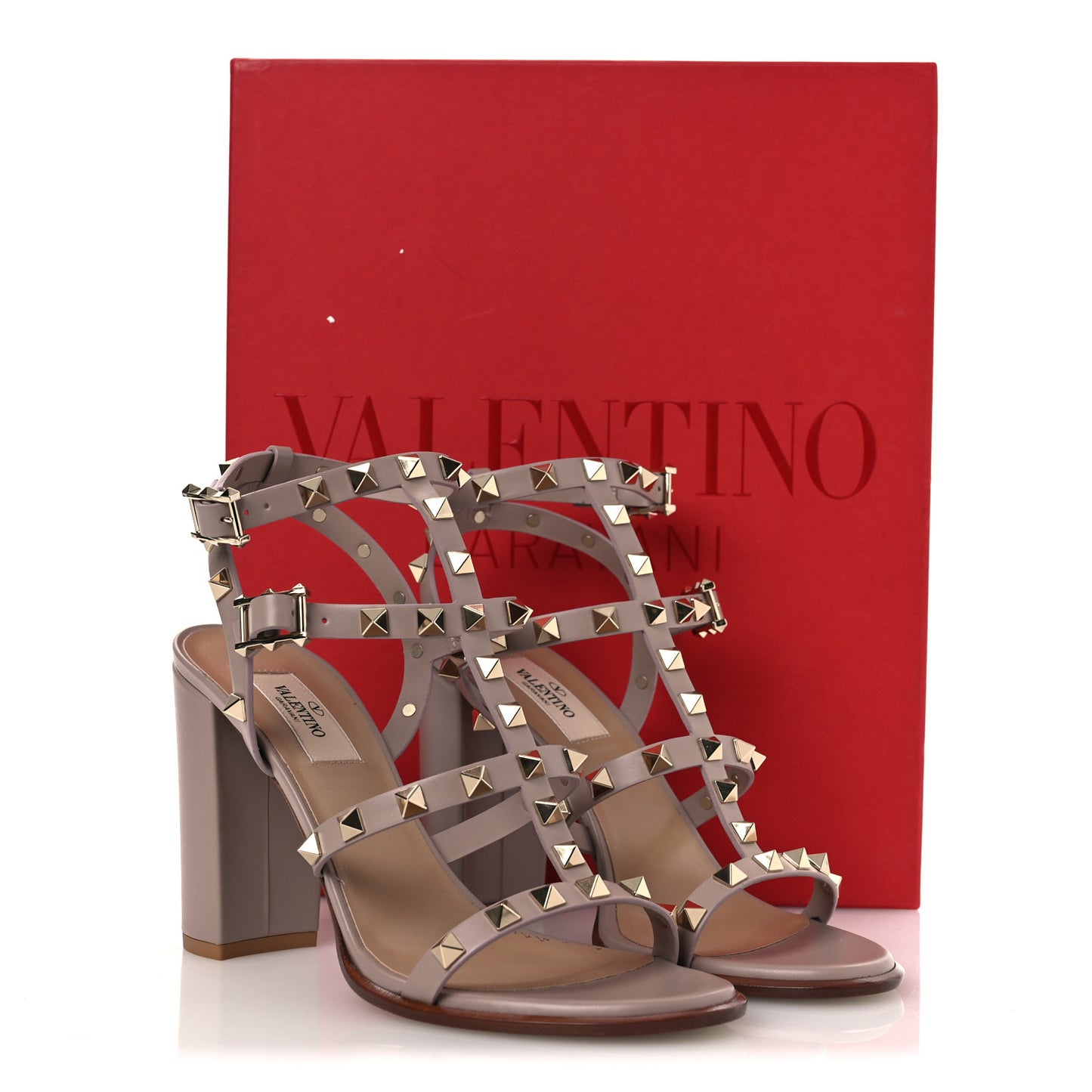 Calfskin Rockstud 90mm City Sandals 38.5 Poudre