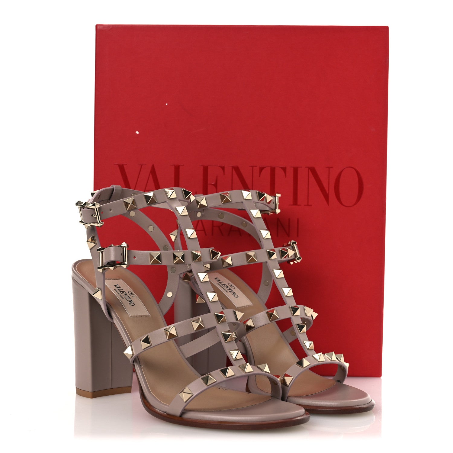 Valentino Garavani Calfskin Rockstud 90mm City Sandals 38.5 Poudre 13 of 13