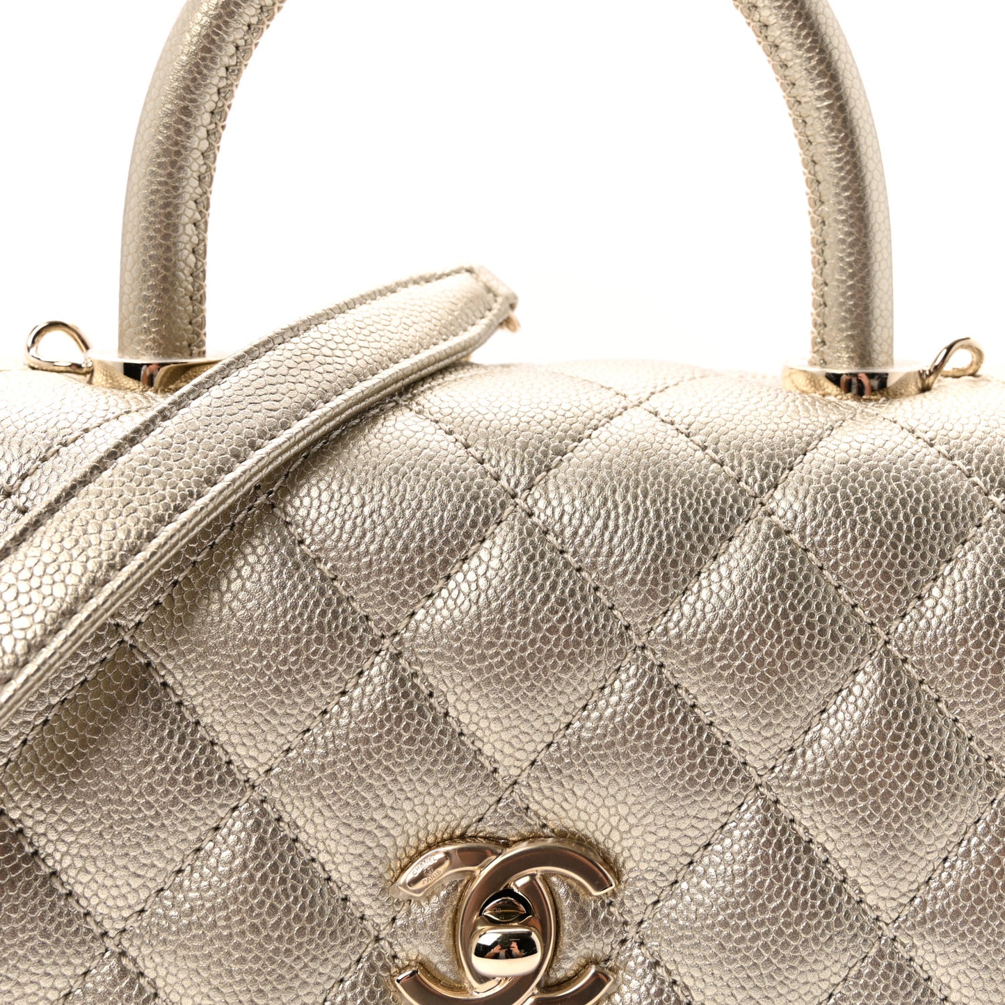 Metallic Aged Calfskin Quilted Mini Coco Handle Flap Gold