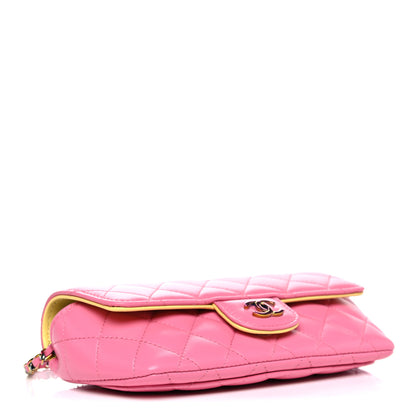Chanel Lambskin Quilted Glasses Case With Chain Pink Yellow 3 of 12