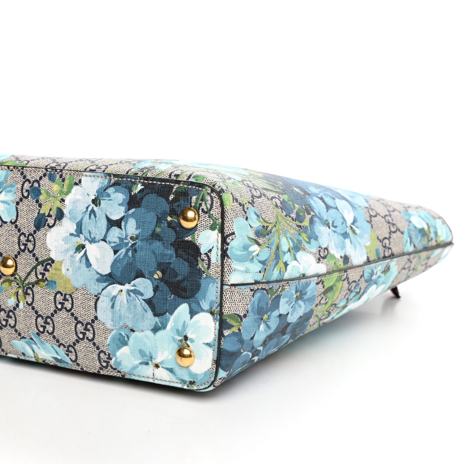 Gucci GG Supreme Monogram Blooms Medium Zippered Bucket Tote Beige Blue Navy Hibiscus Red 9 of 10