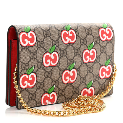 Gucci GG Supreme Monogram Apple Chain Wallet Beige Multicolor Lobster Red 3 of 10