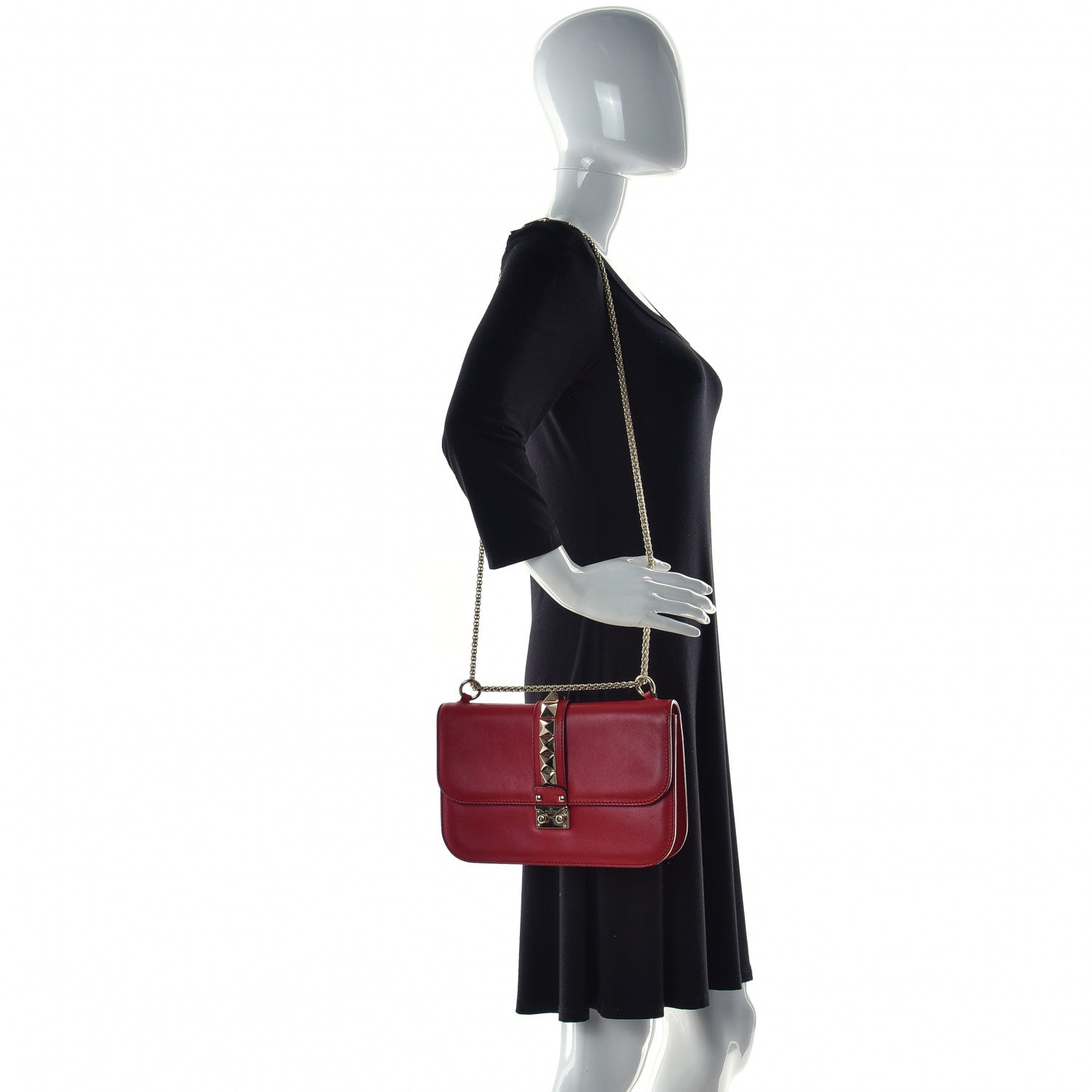 Valentino Garavani Vitello Medium Glam Lock Rockstud Flap Rubino 3 of 12