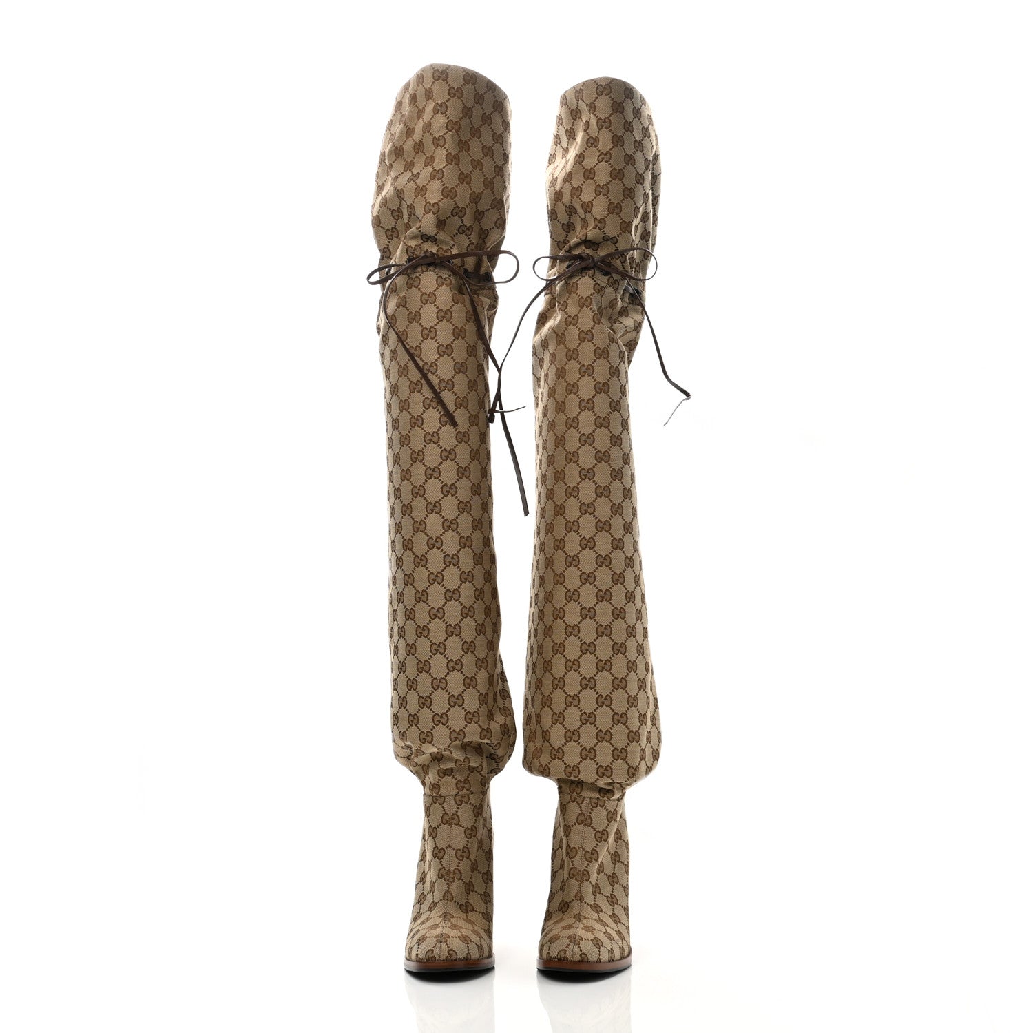 Gucci Monogram Over the Knee Boots 38.5 Beige Ebony 2 of 6