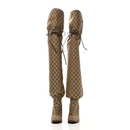 Gucci Monogram Over the Knee Boots 38.5 Beige Ebony 2 of 6