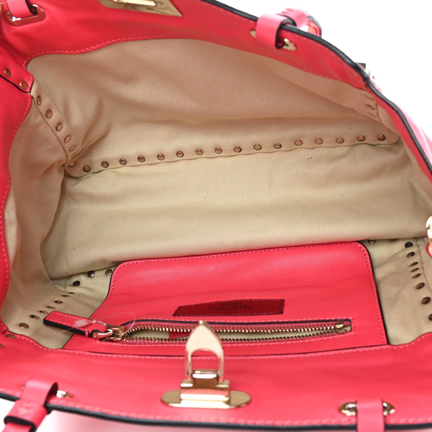 Valentino Garavani Vitello Small Rockstud Tote Raspberry 6 of 12