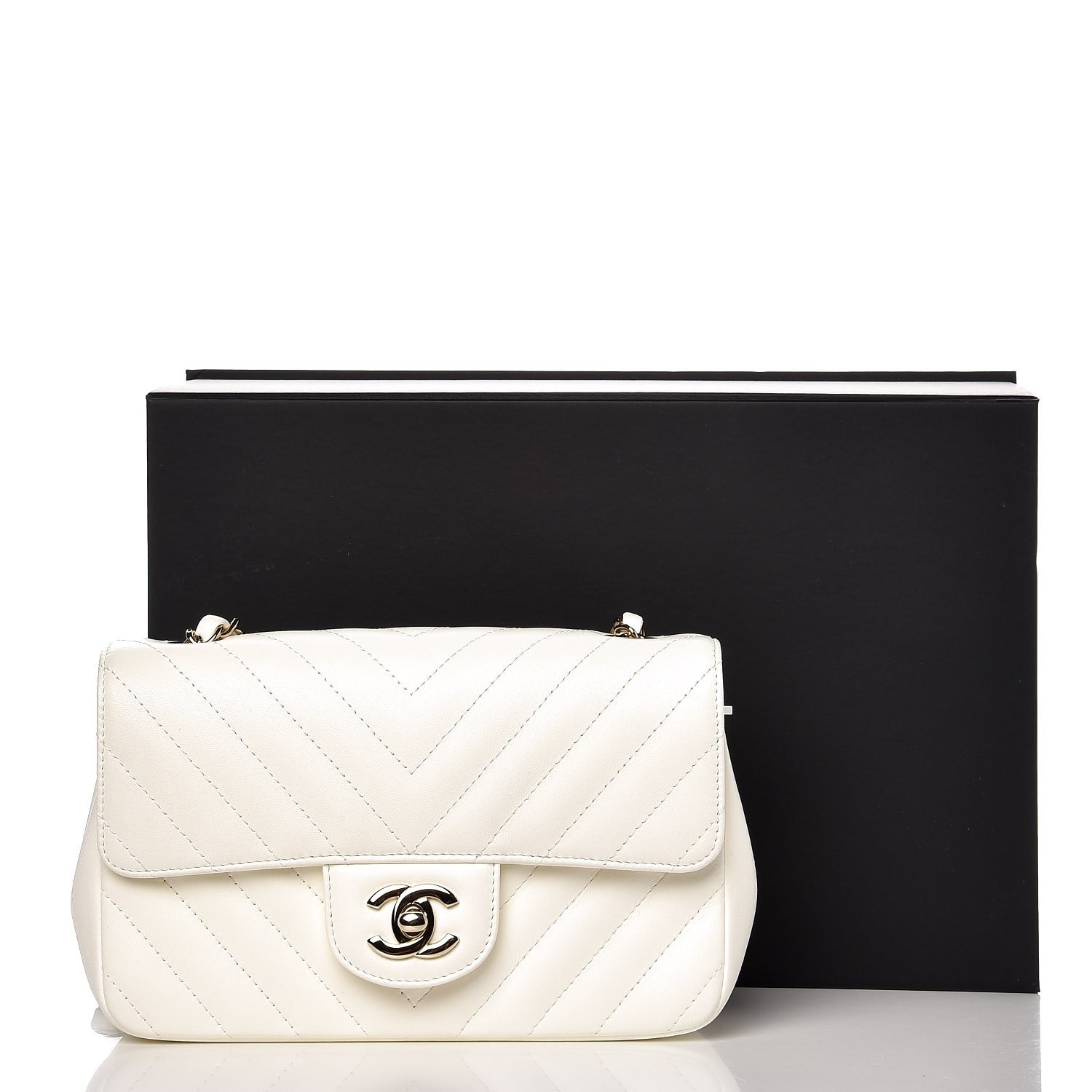 Chanel Lambskin Chevron Quilted Mini Rectangular Flap Ivory 10 of 10