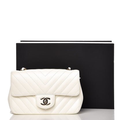 Chanel Lambskin Chevron Quilted Mini Rectangular Flap Ivory 10 of 10
