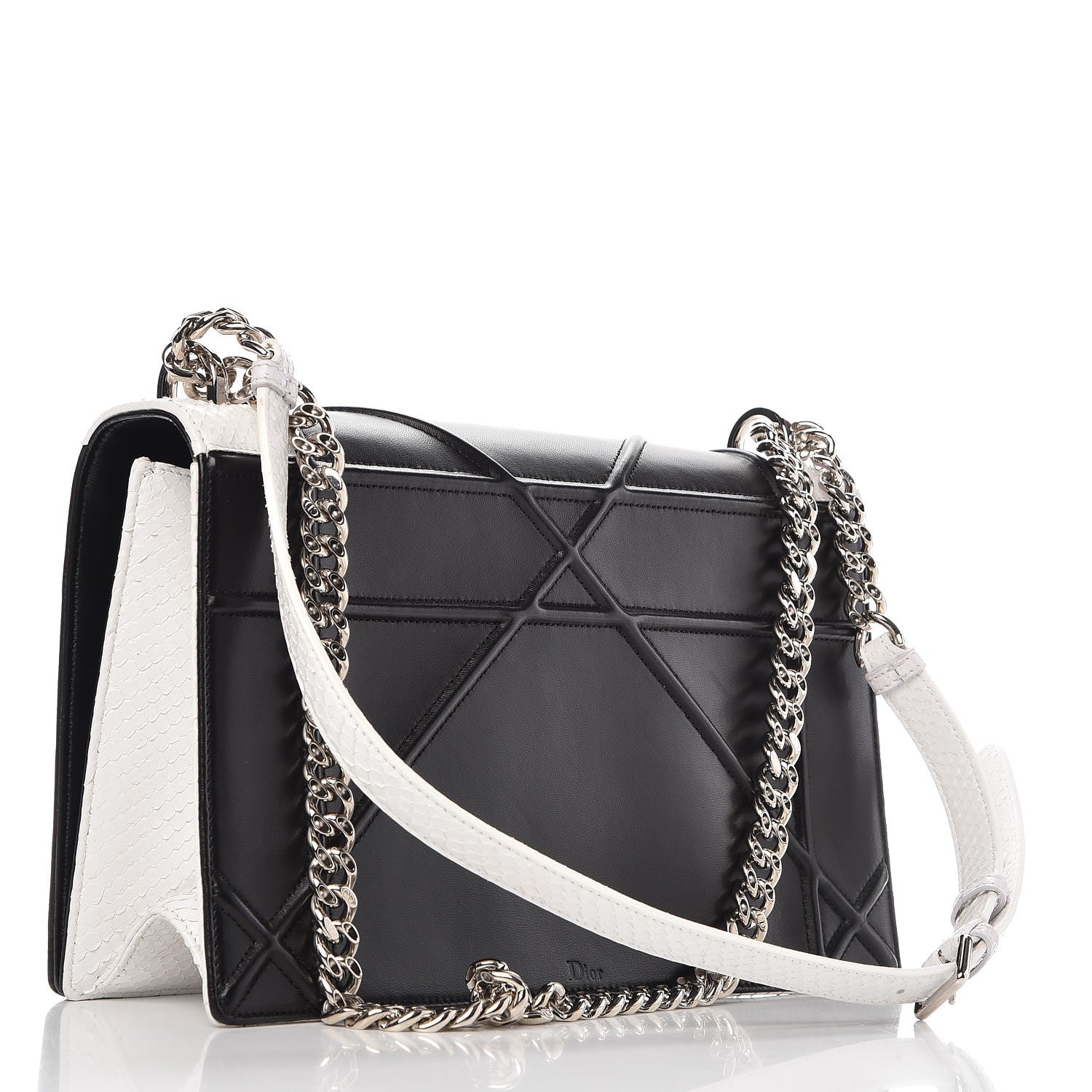Christian Dior Lambskin Python Large Diorama Flap Bag Black White 3 of 7