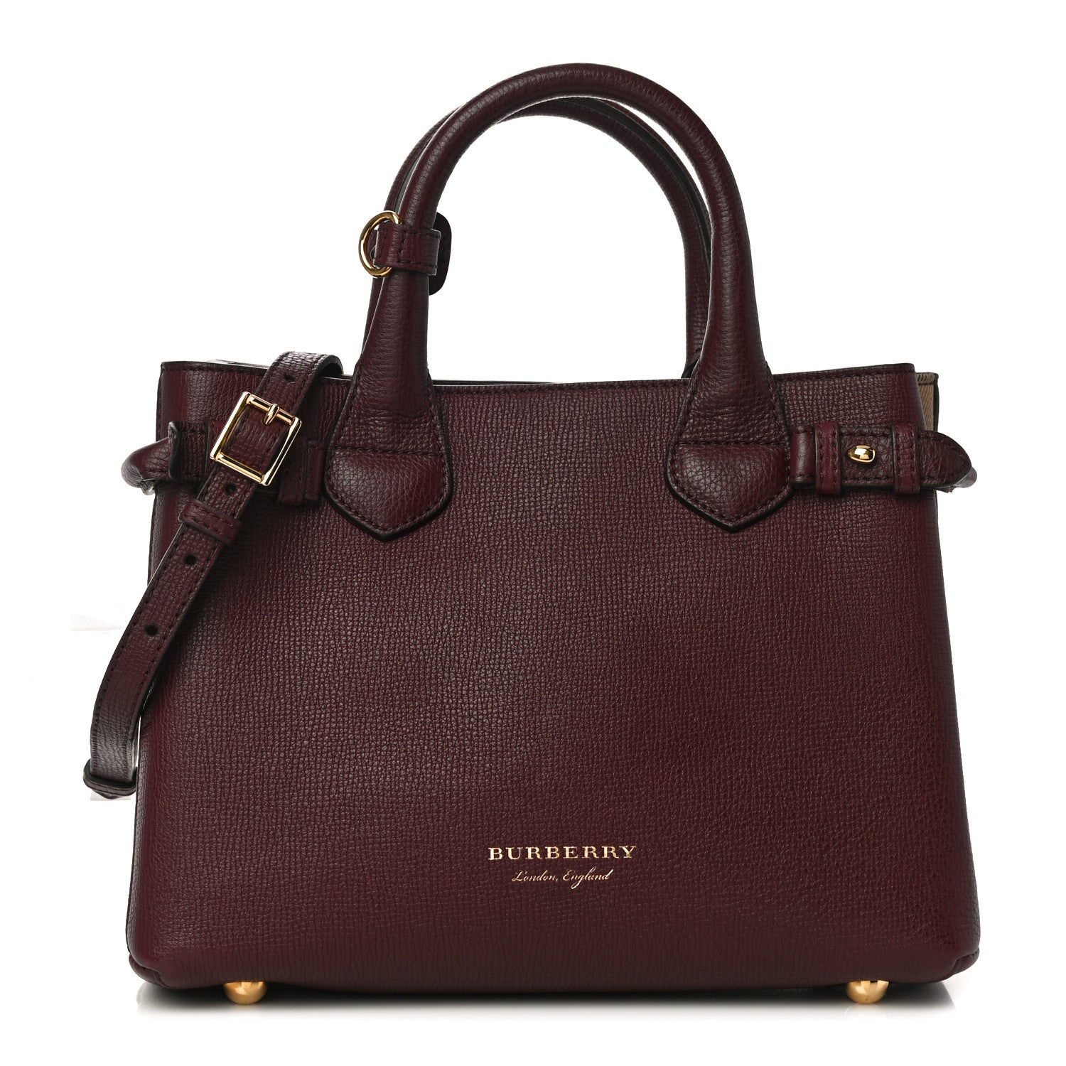 Burberry Grainy Calfskin House Check Small Banner Tote Mahogany Red 1 of 9
