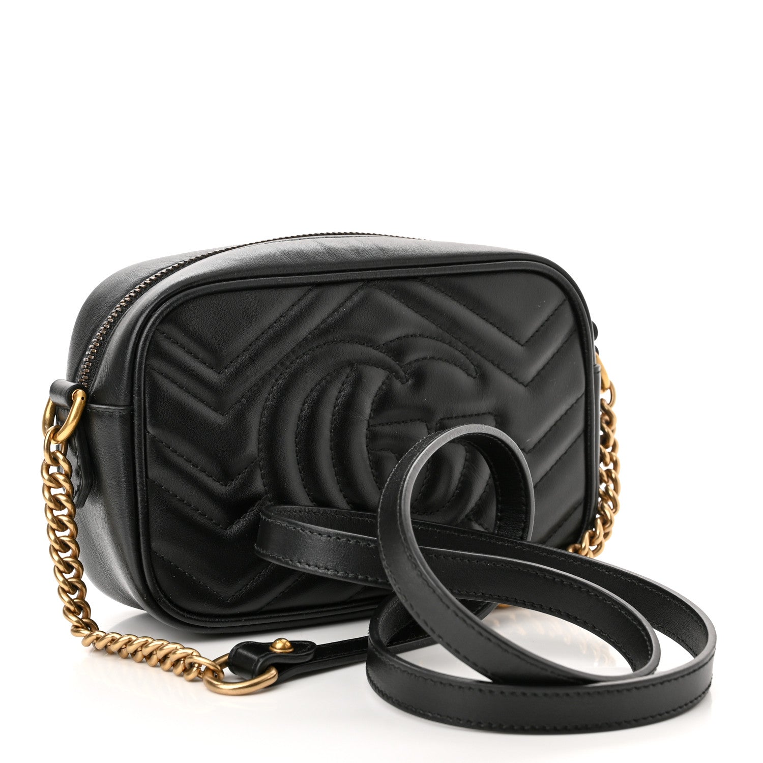 Gucci Calfskin Matelasse Mini GG Marmont Chain Shoulder Bag Black 3 of 10