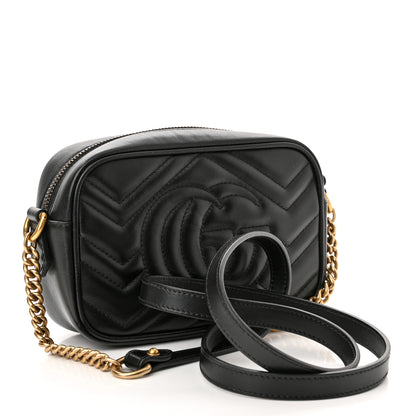 Gucci Calfskin Matelasse Mini GG Marmont Chain Shoulder Bag Black 3 of 10