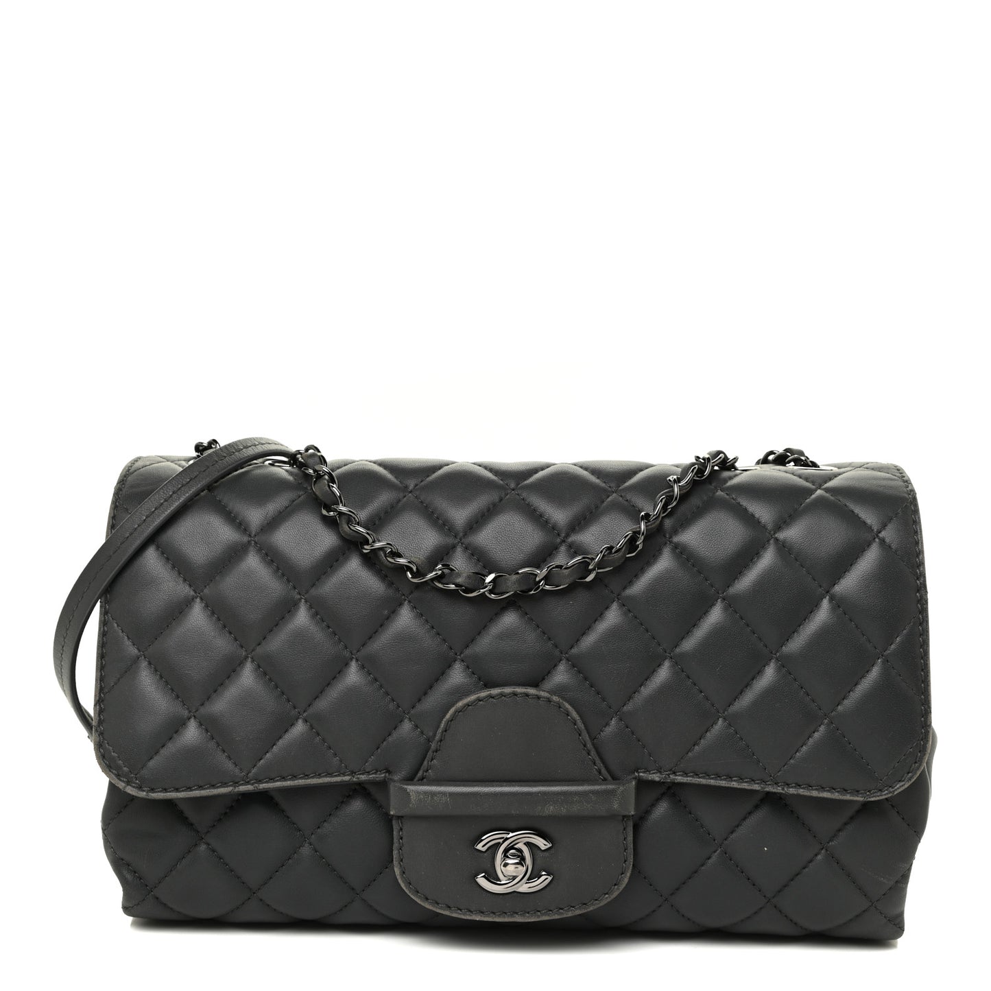 Lambskin Quilted Jumbo Coco Loop Flap Charcoal Grey