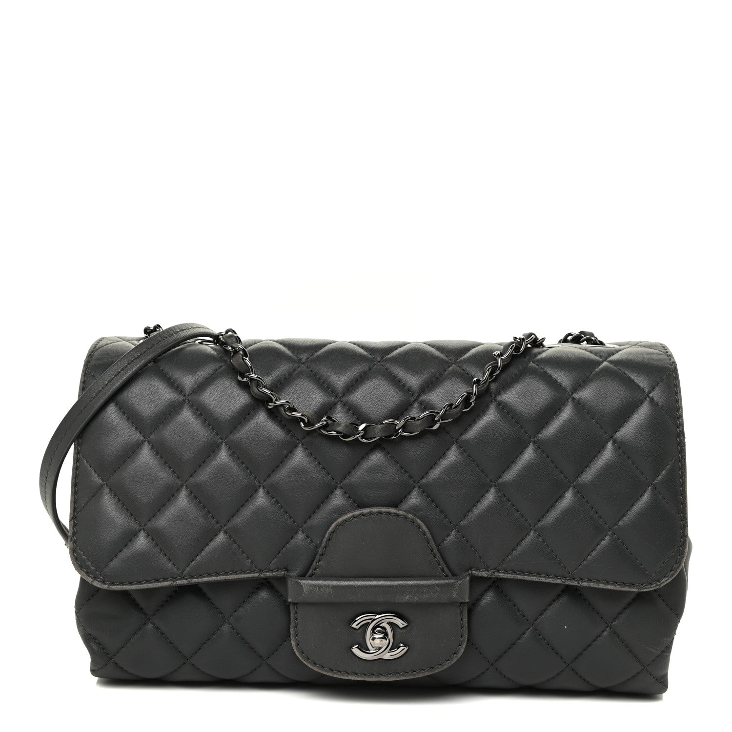 Chanel Lambskin Quilted Jumbo Coco Loop Flap Charcoal Grey 1 of 22