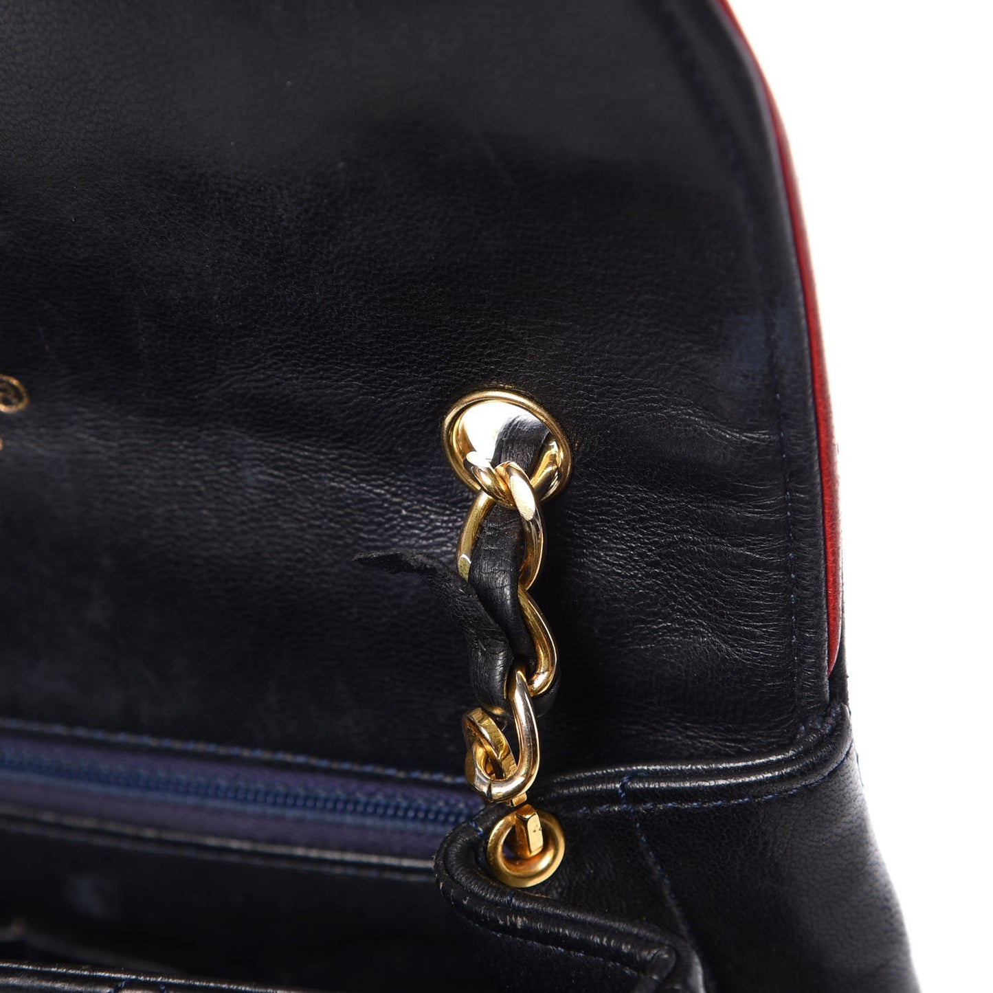 Lambskin Quilted Small Single Flap Navy Blue