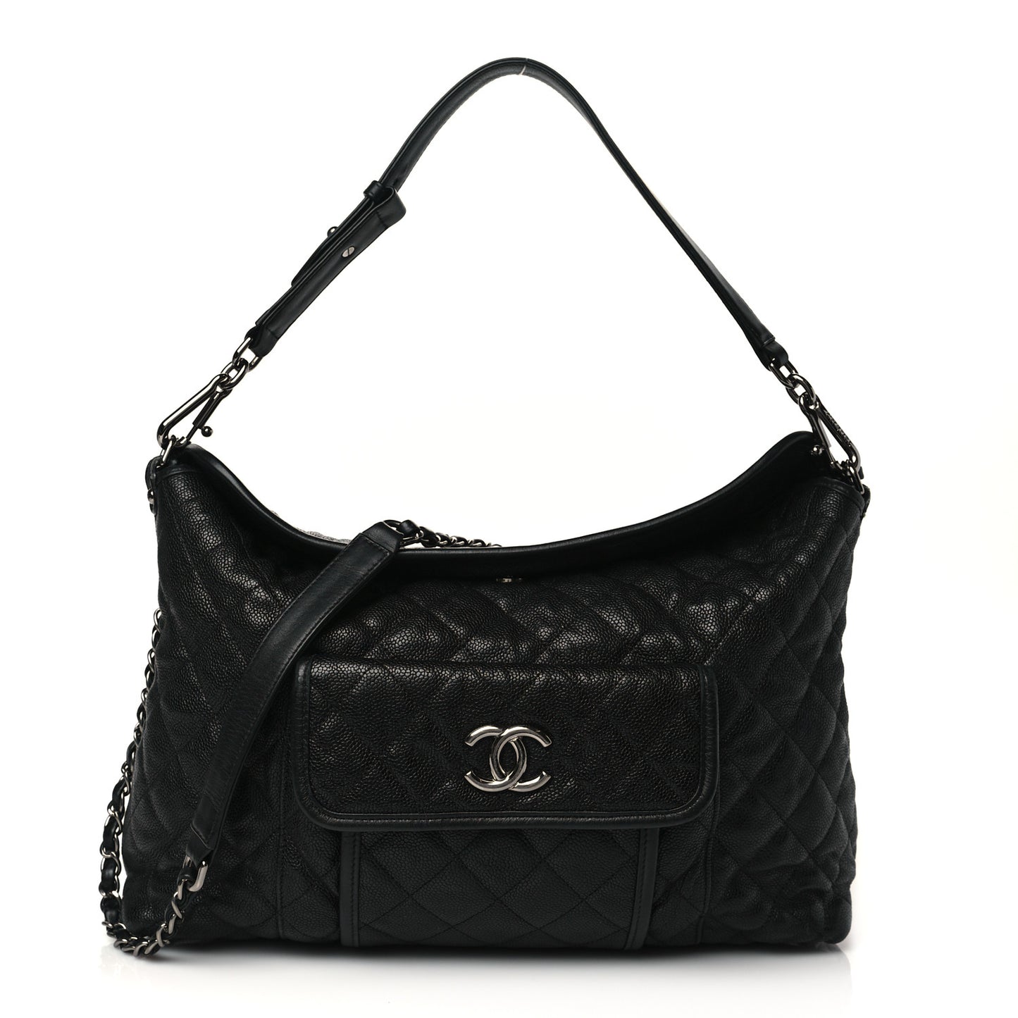 Caviar Quilted French Riviera Hobo Black