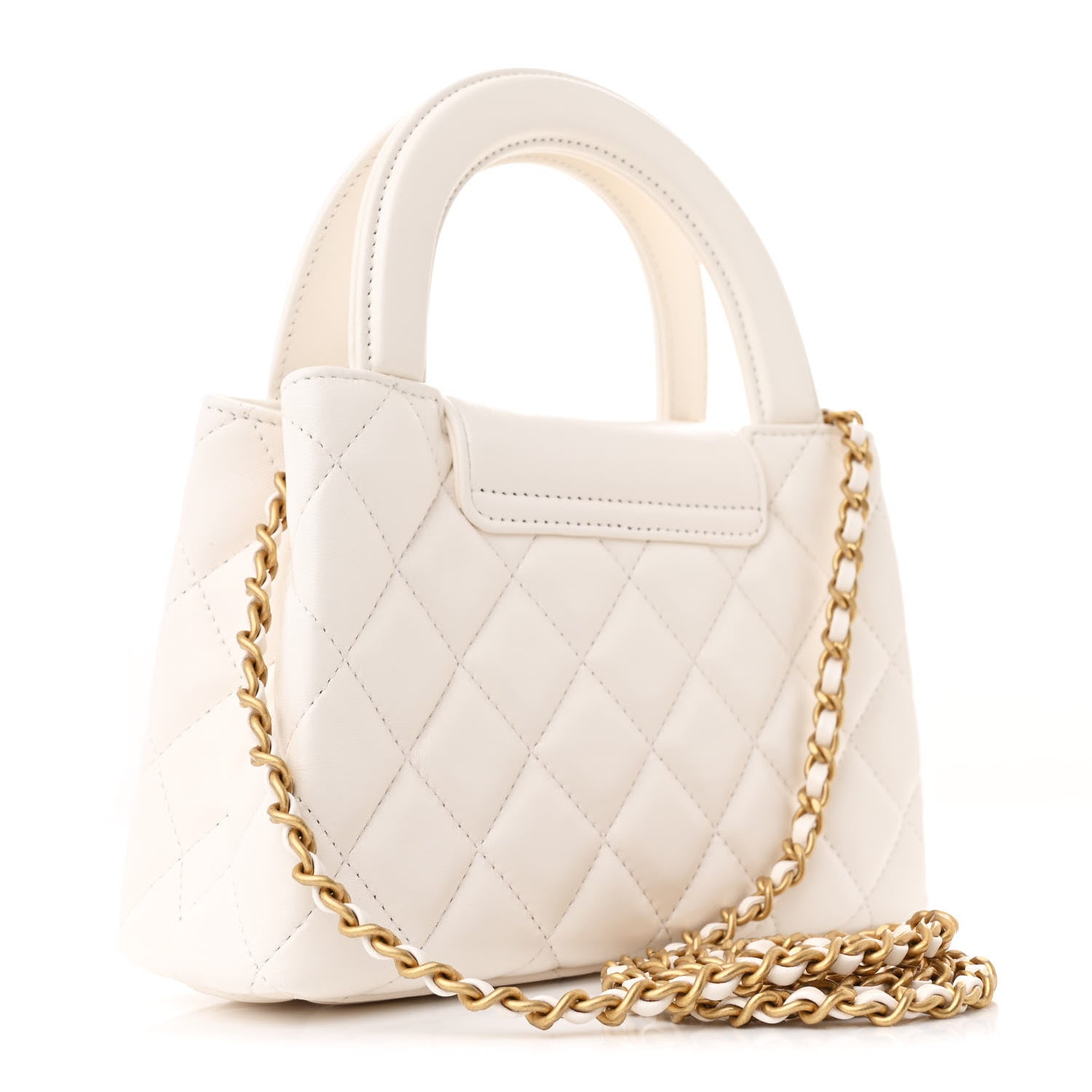 Chanel Shiny Aged Calfskin Quilted Nano Kelly Shopper White 3 of 11