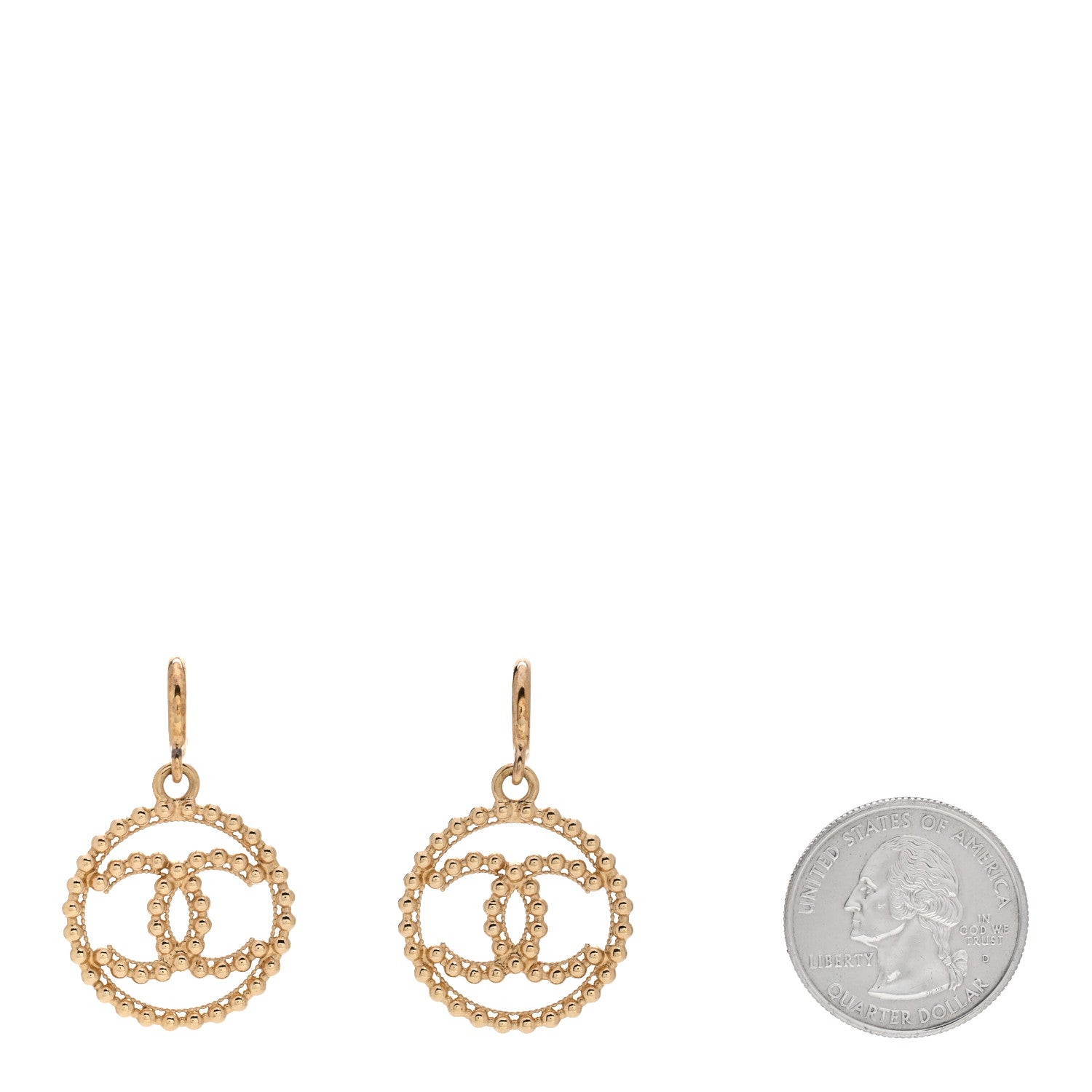 Chanel Metal Bead Round CC Drop Earrings Gold 2 of 5