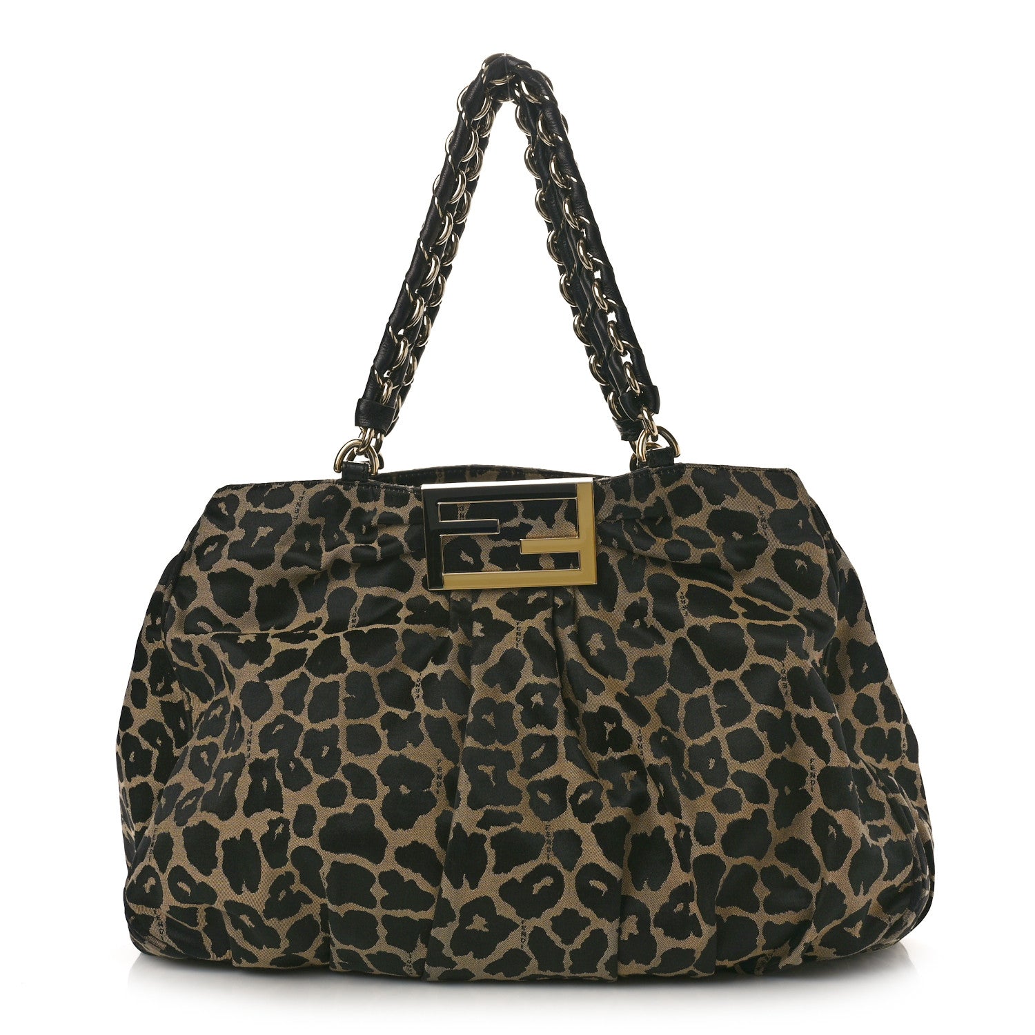 Fendi Jacquard Leopard Print Mia Tote Taupe Black 1 of 10