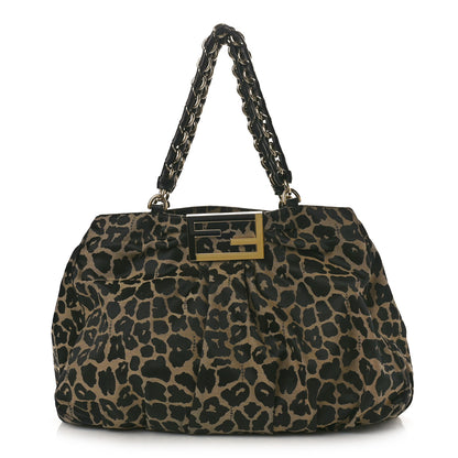 Fendi Jacquard Leopard Print Mia Tote Taupe Black 1 of 10