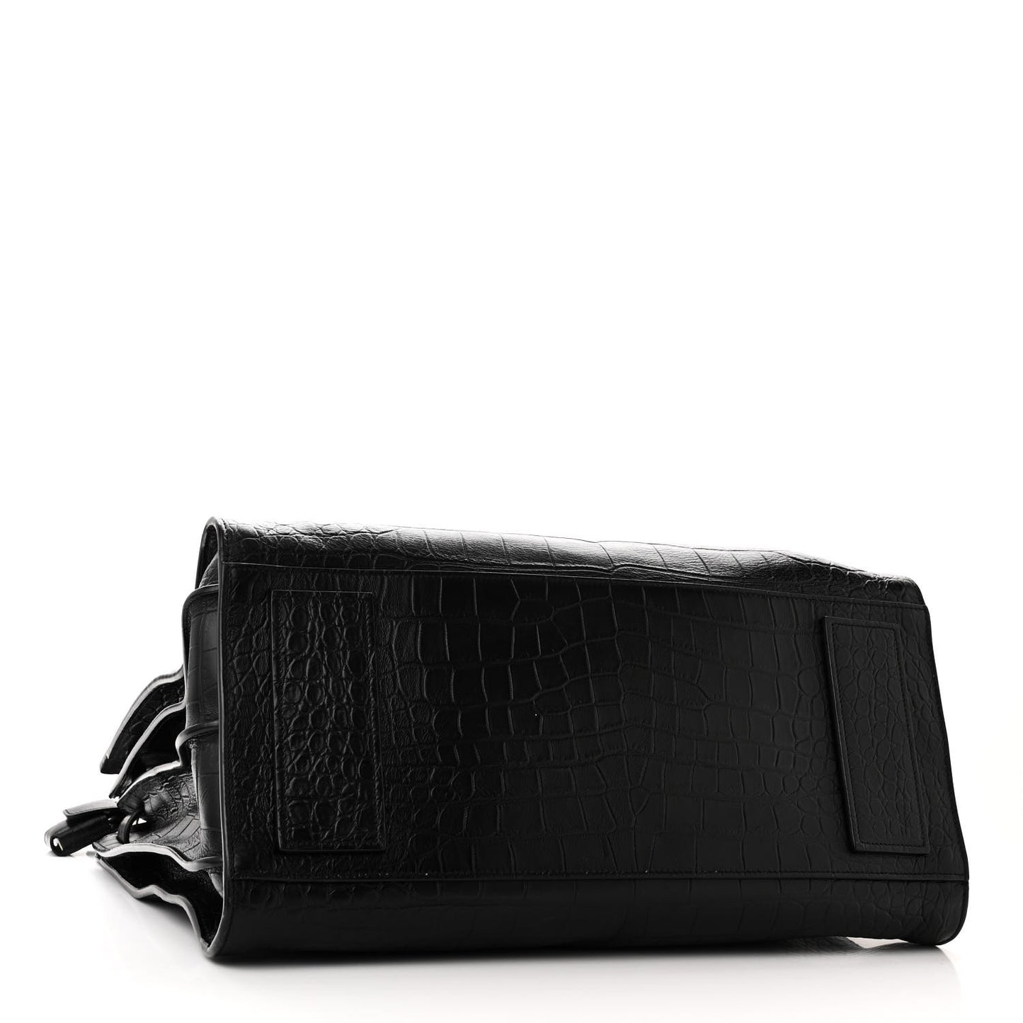 SAINT LAURENT Calfskin Crocodile Embossed Large Souple Sac De Jour Black