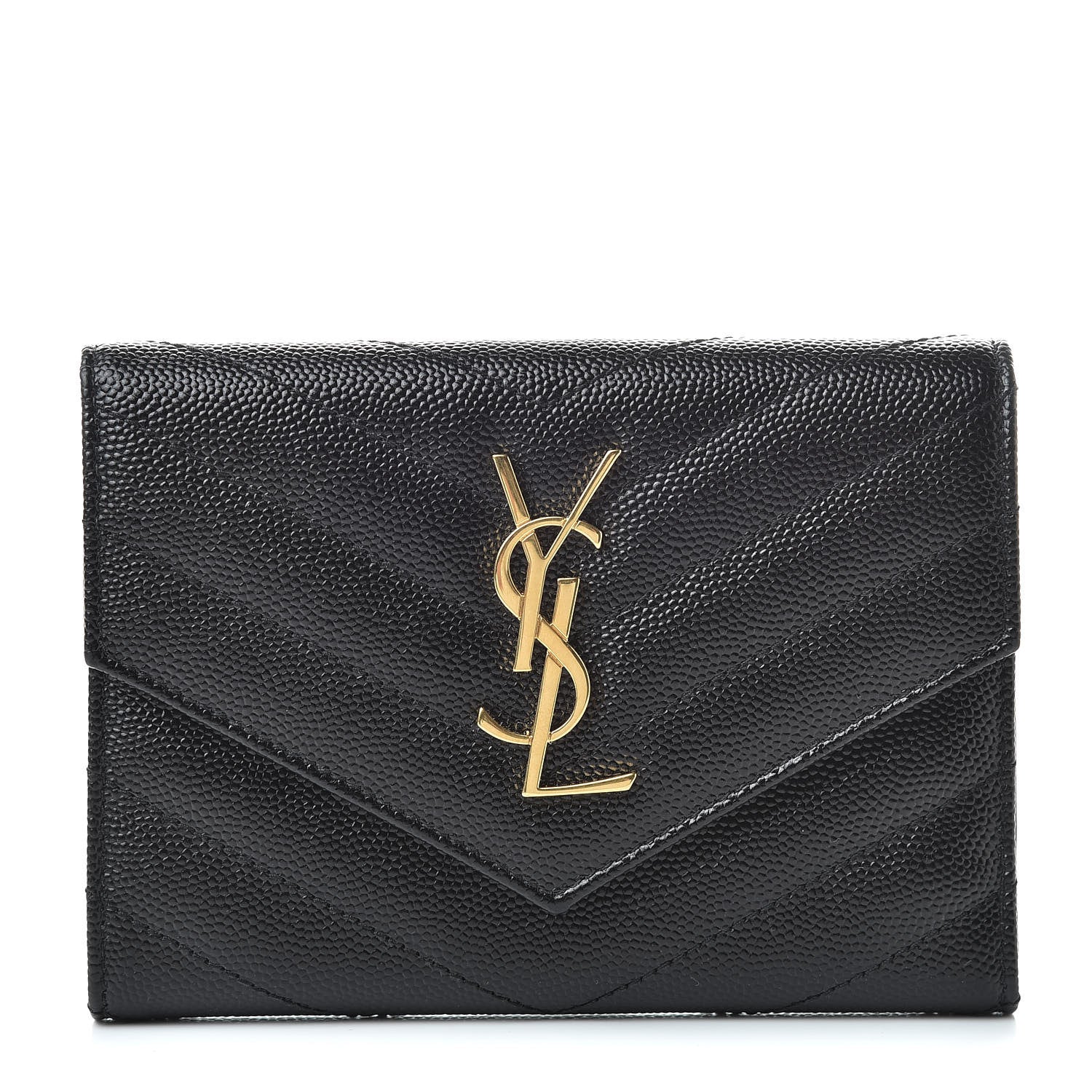 Saint Laurent Grain De Poudre Matelasse Chevron Small Monogram Passport Case Black 1 of 8